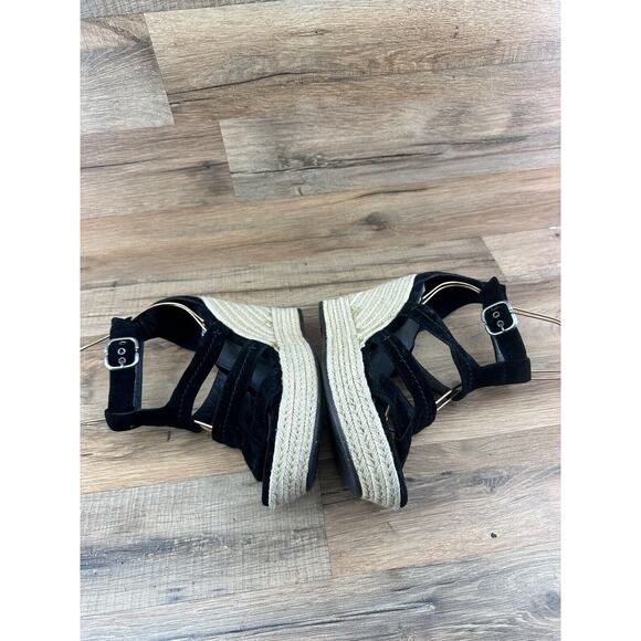 UGG LAURI BLACK SUEDE WEDGE PLATFORM SANDALS WOMENS SIZE 9.5 - Picture 5 of 9